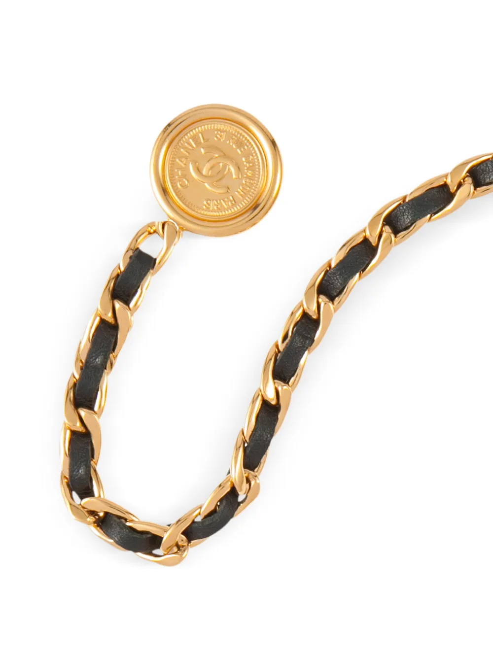 Pre-owned Chanel 1994 Medallion Chain Leather Belt In Gold