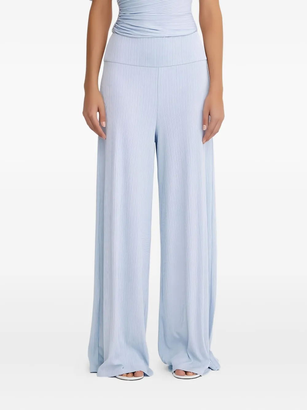 Significant Other Textured Wide-leg Trousers In Blue