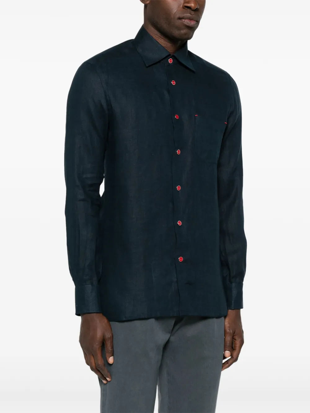 Kiton Linnen overhemd Blauw