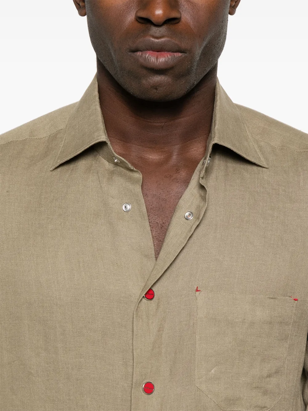 Shop Kiton Linen Shirt In Green