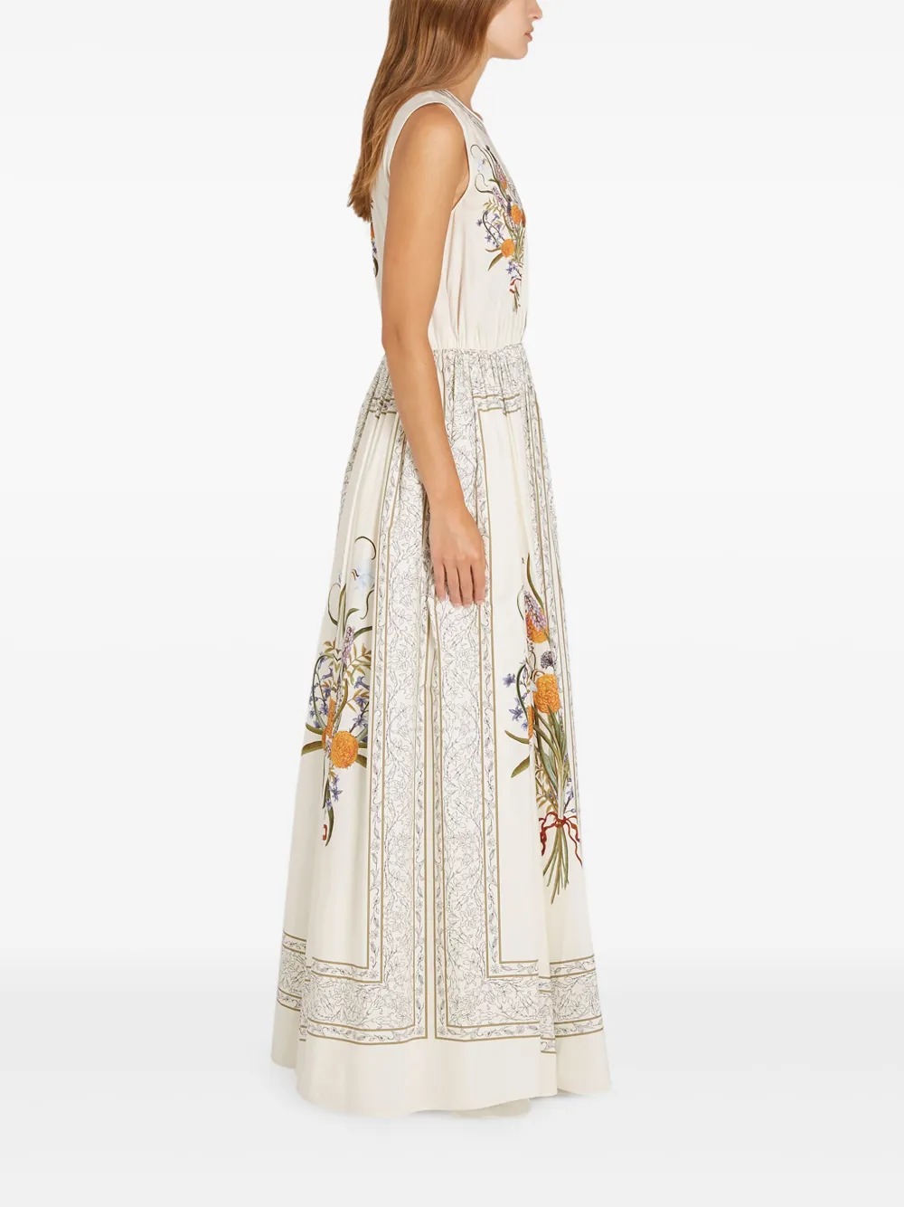 Giambattista Valli Popeline jurk met Marigold Bouquets print Wit
