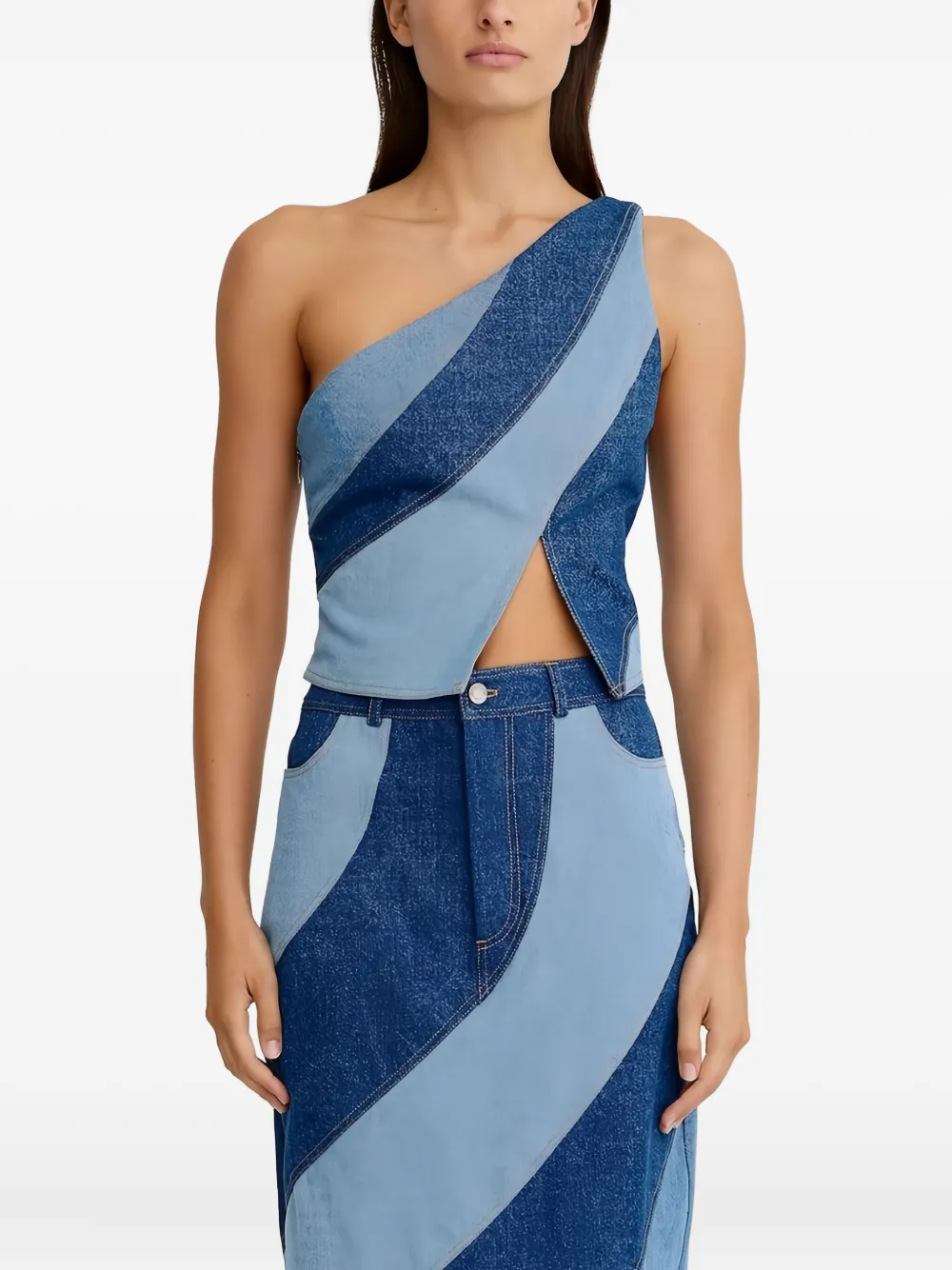 SIGNIFICANT OTHER diagonal-paneled one-shoulder top | Blue | Image 1