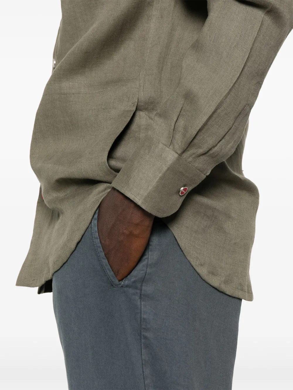 Shop Kiton Linen Shirt In Green