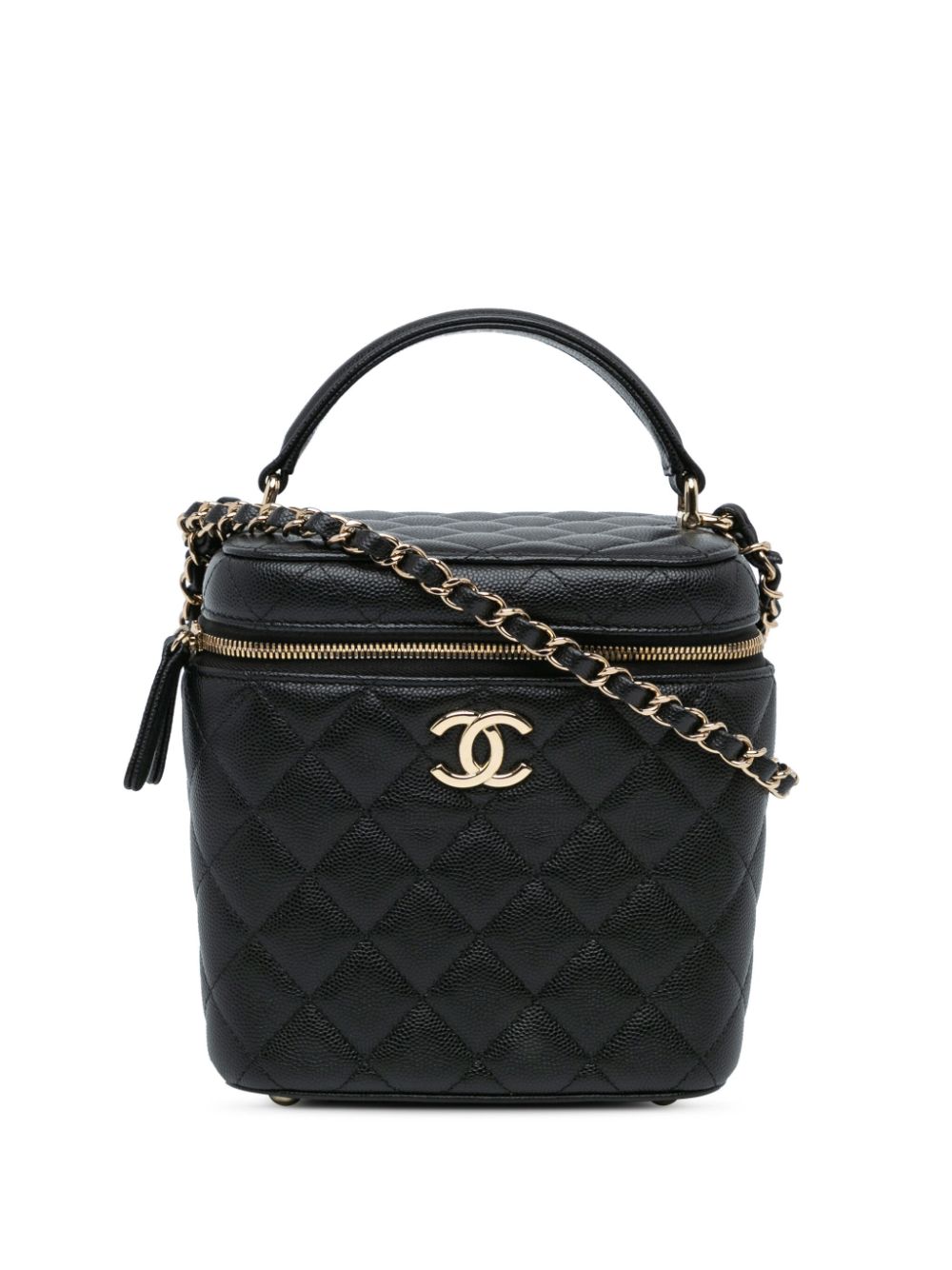 CHANEL 2021-2024 CC Quilted Caviar Top Handle Vanity Case with Chain satchel Women