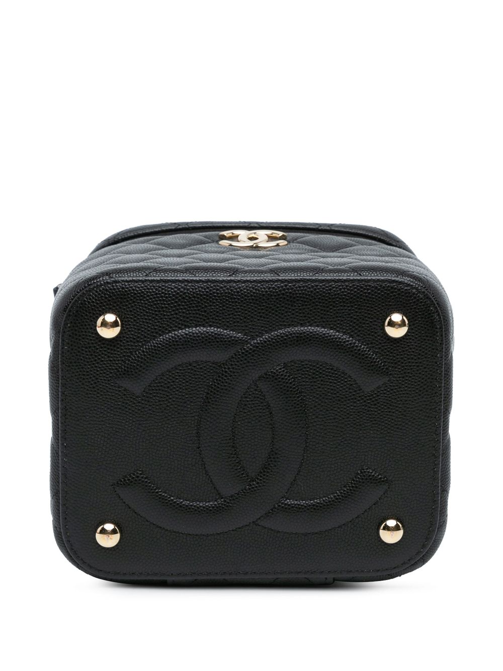 CHANEL 2021-2024 CC Quilted Caviar Top Handle Vanity Case with Chain satchel Women