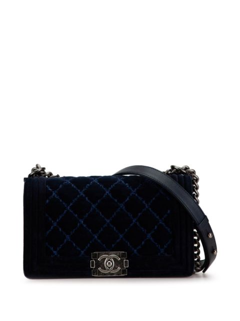 HOT SALE CHANEL 2014 Medium Velvet Boy Flap crossbody bag Women