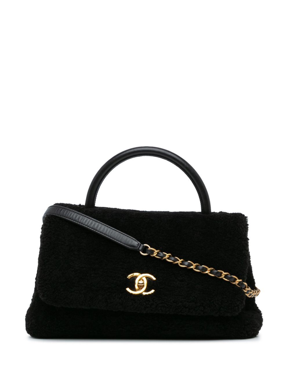 CHANEL Pre-Owned 2016-2017 Medium Shearling Coco Handle Flap satchel – Black