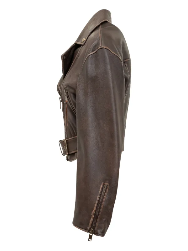 Weekend Max Mara「SALETTA」ラムレザーライダースジャケット Weekend Max Mara Saletta Biker Jacket | Brown | FARFETCH
