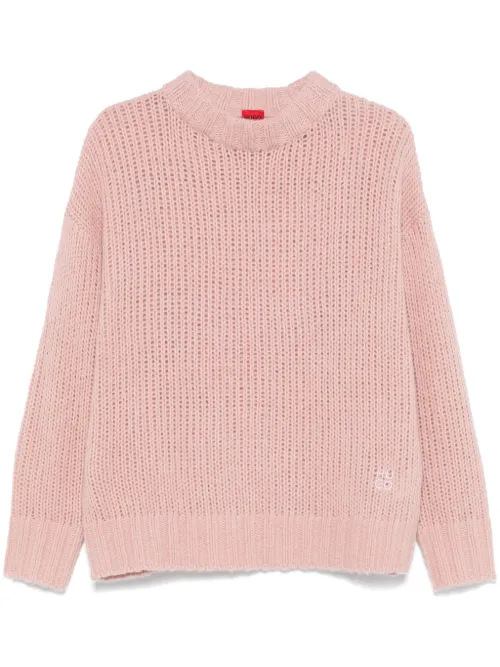 HUGO pull en maille ajourée - Rose - HUGO - Modalova