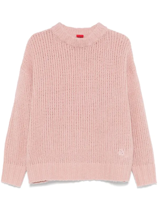 HUGO open-knit Sweater Pink FARFETCH UK
