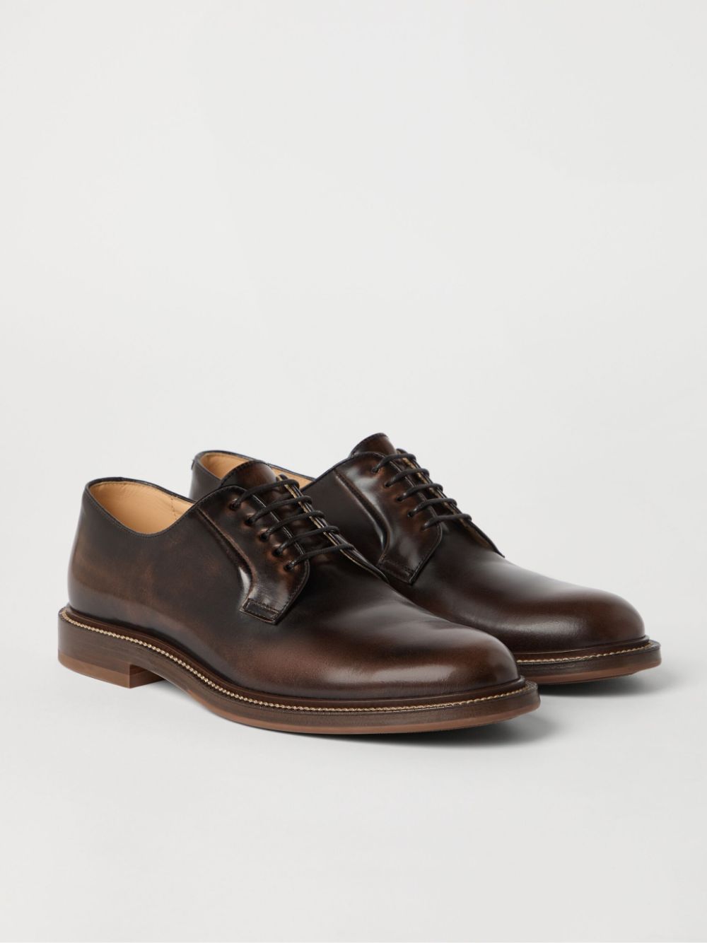 Brunello Cucinelli Leren derby schoenen van gebrand effect - Bruin