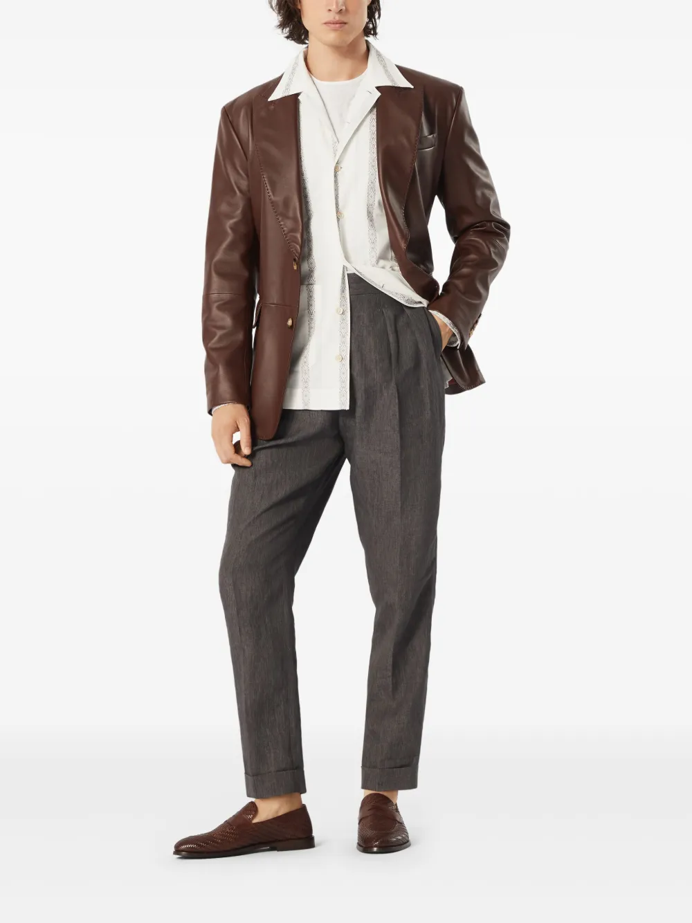 Brunello Cucinelli Leren blazer - Bruin