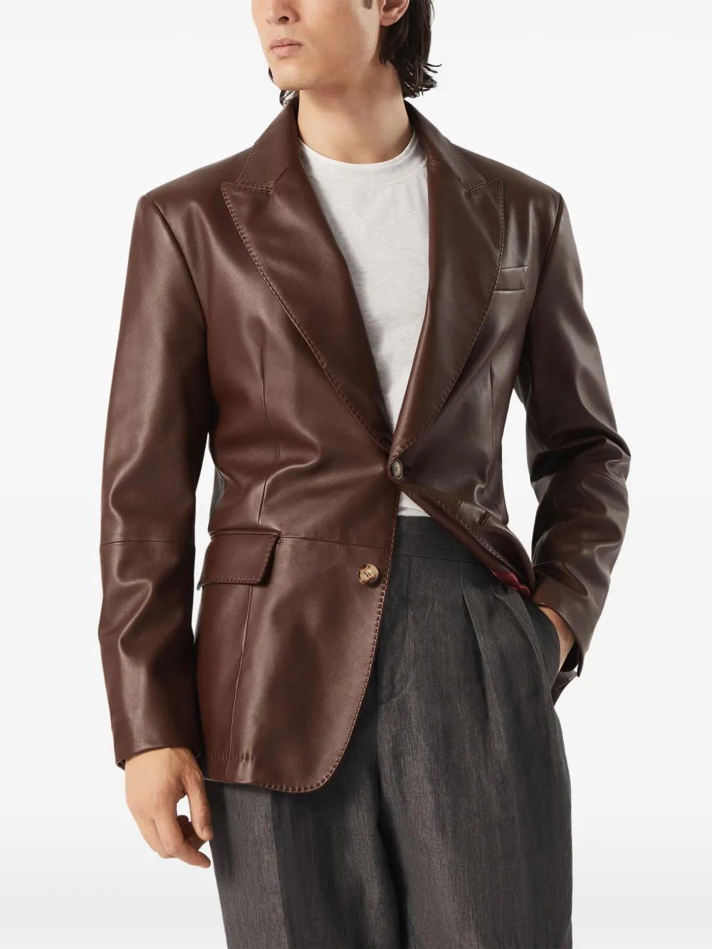 Brunello Cucinelli Leren blazer Bruin