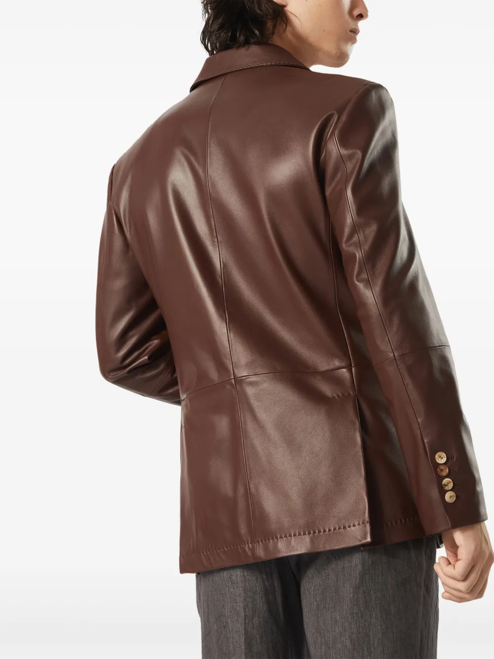 Brunello Cucinelli Leren blazer Bruin