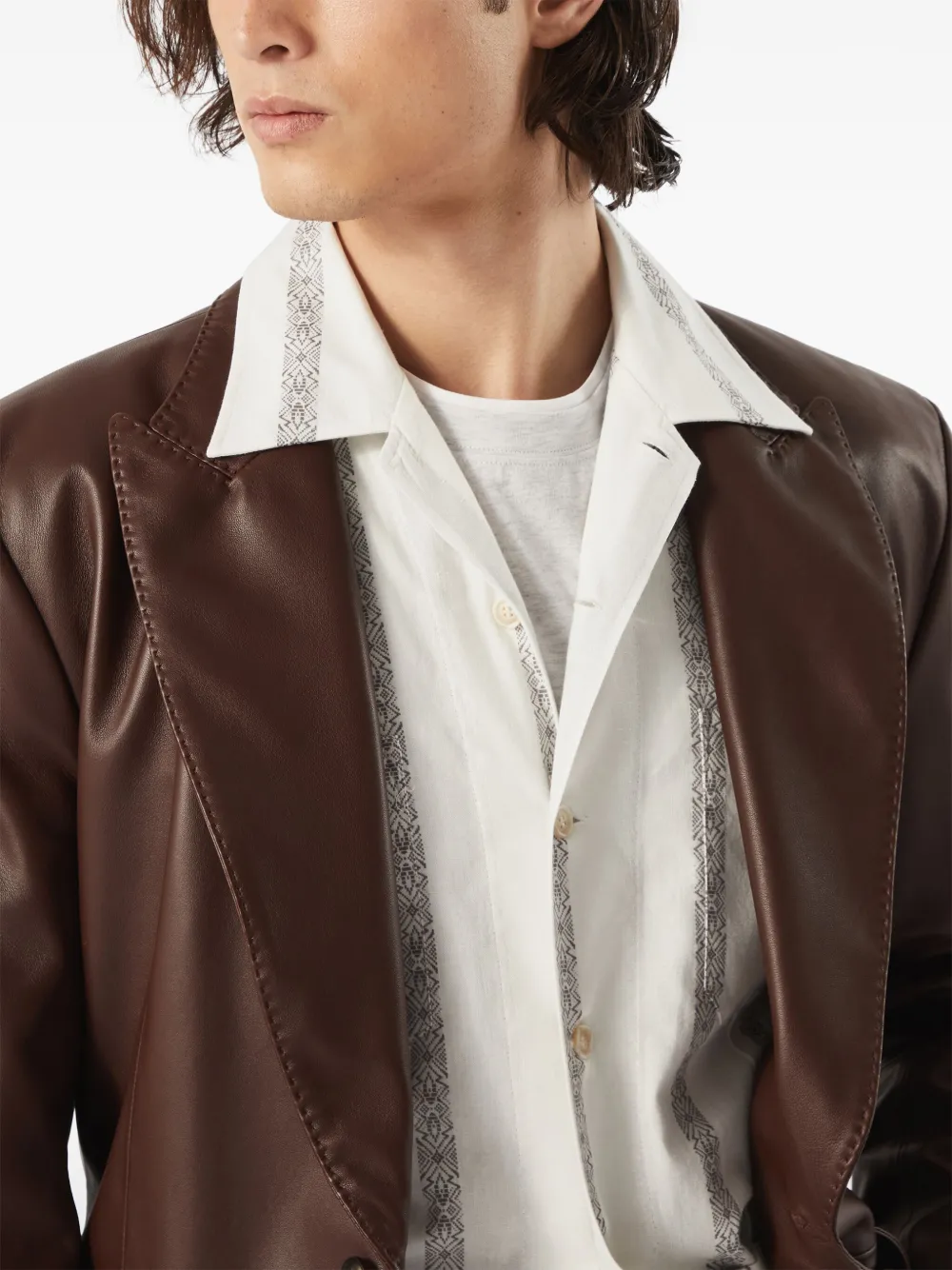 Brunello Cucinelli Leren blazer Bruin