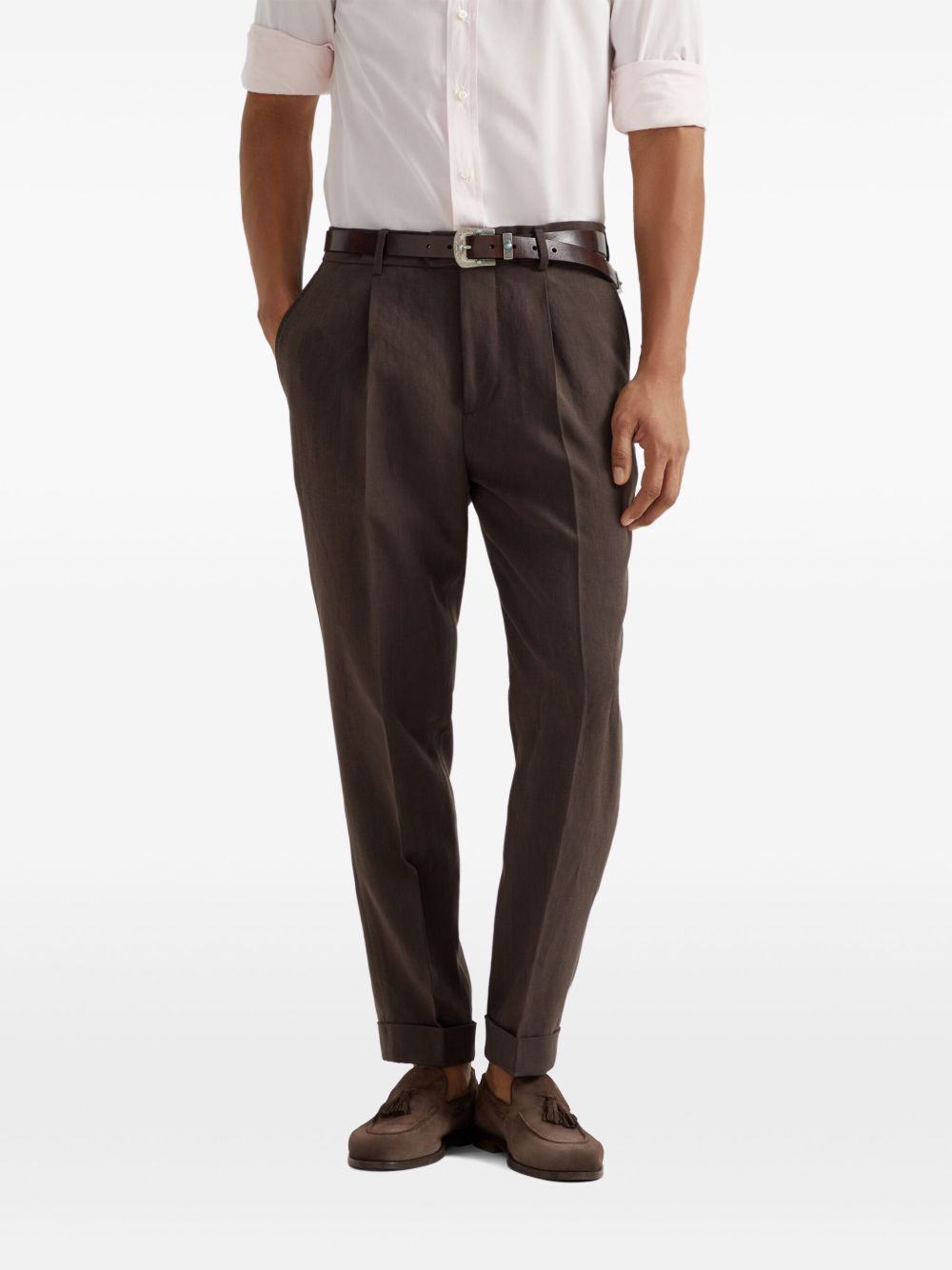 Brunello Cucinelli Linnen broek - Bruin