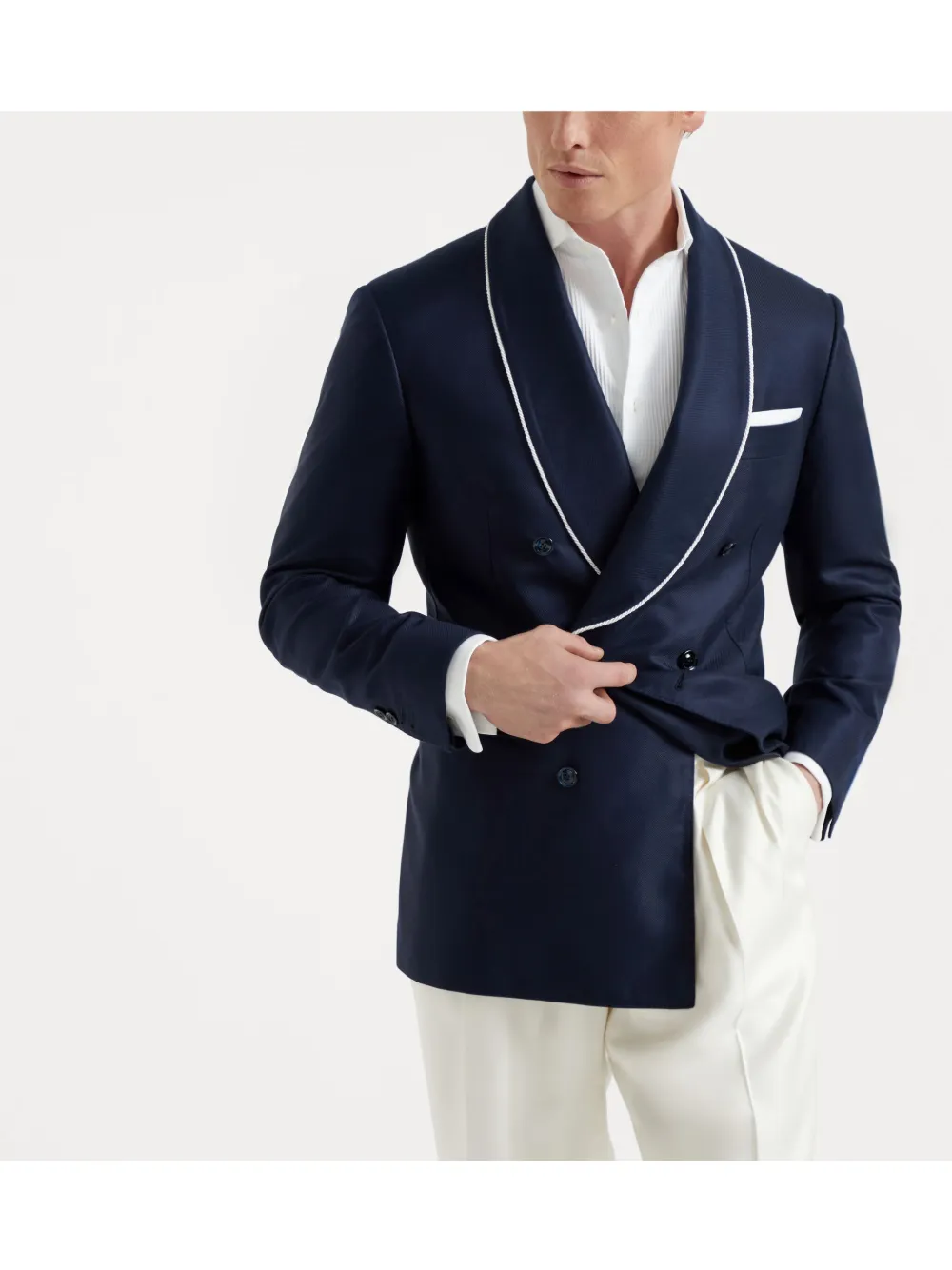Brunello Cucinelli Colbert met sjaalkraag Blauw