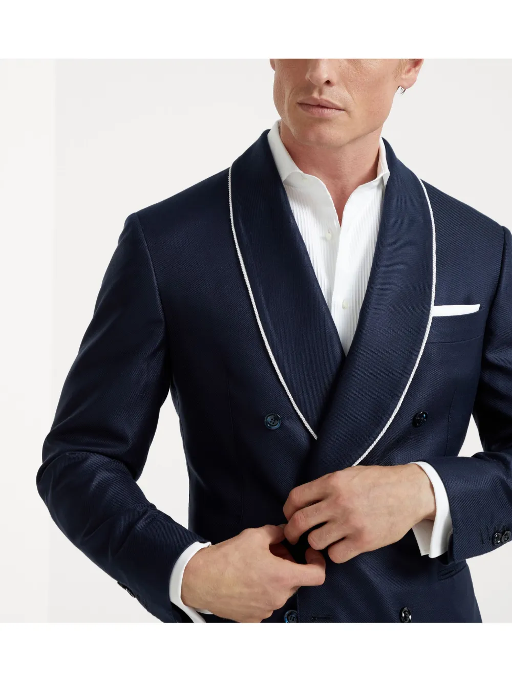 Brunello Cucinelli Colbert met sjaalkraag Blauw