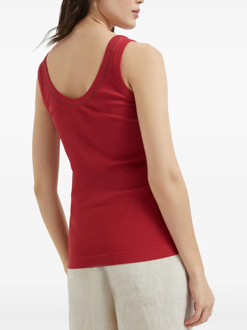 Brunello Cucinelli Ribbed Jersey Top In Red