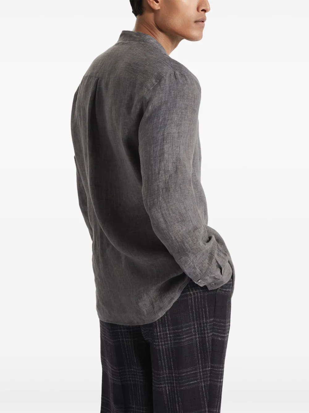 Brunello Cucinelli Eco linnen overhemd met bandkraag Grijs