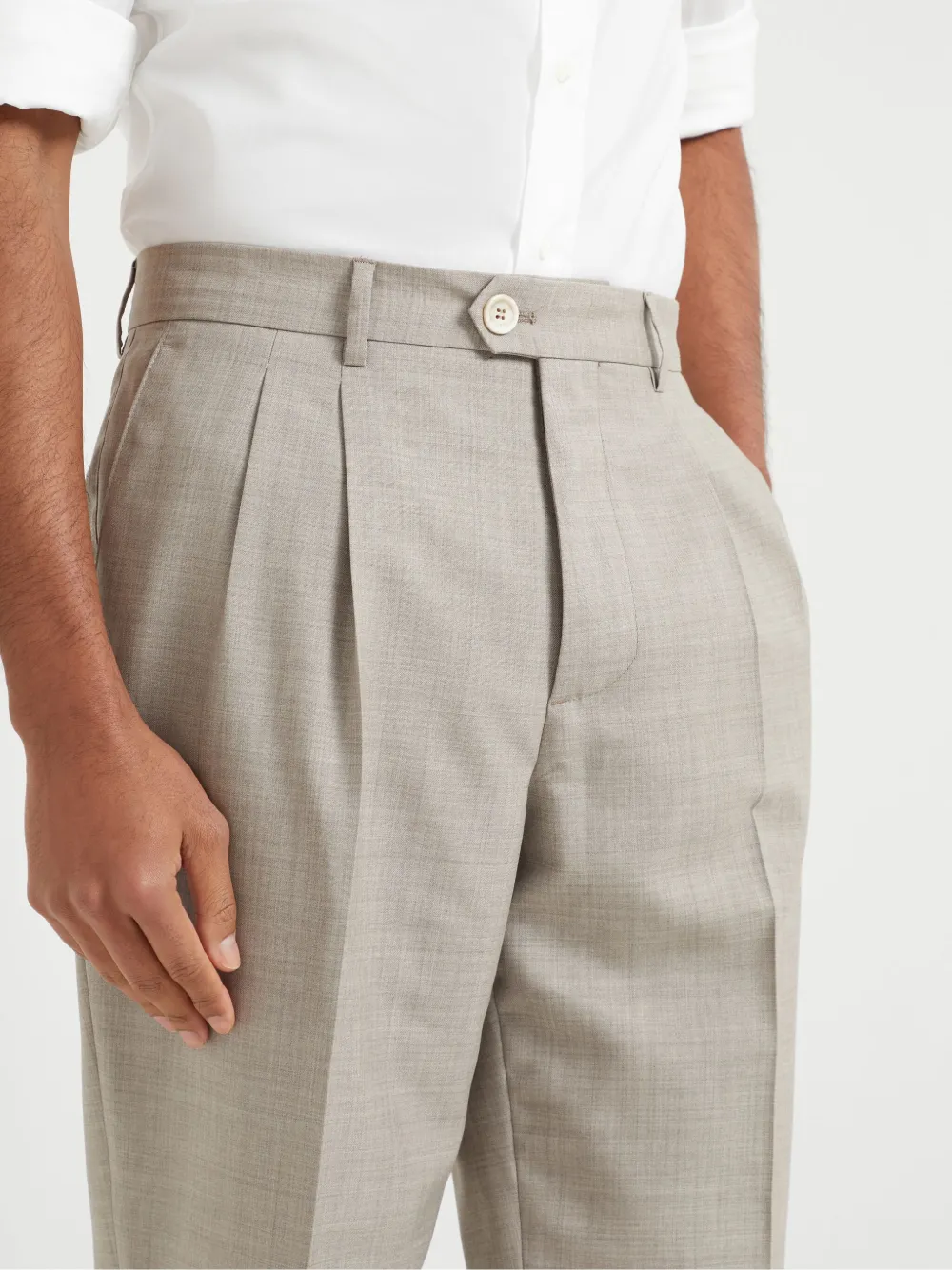 Shop Brunello Cucinelli Pleat-detail Tailored Trousers In 中性色