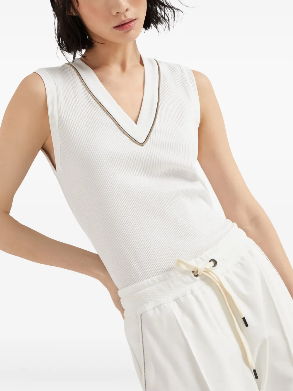 Shop Brunello Cucinelli Ribbed-knit Vest In White