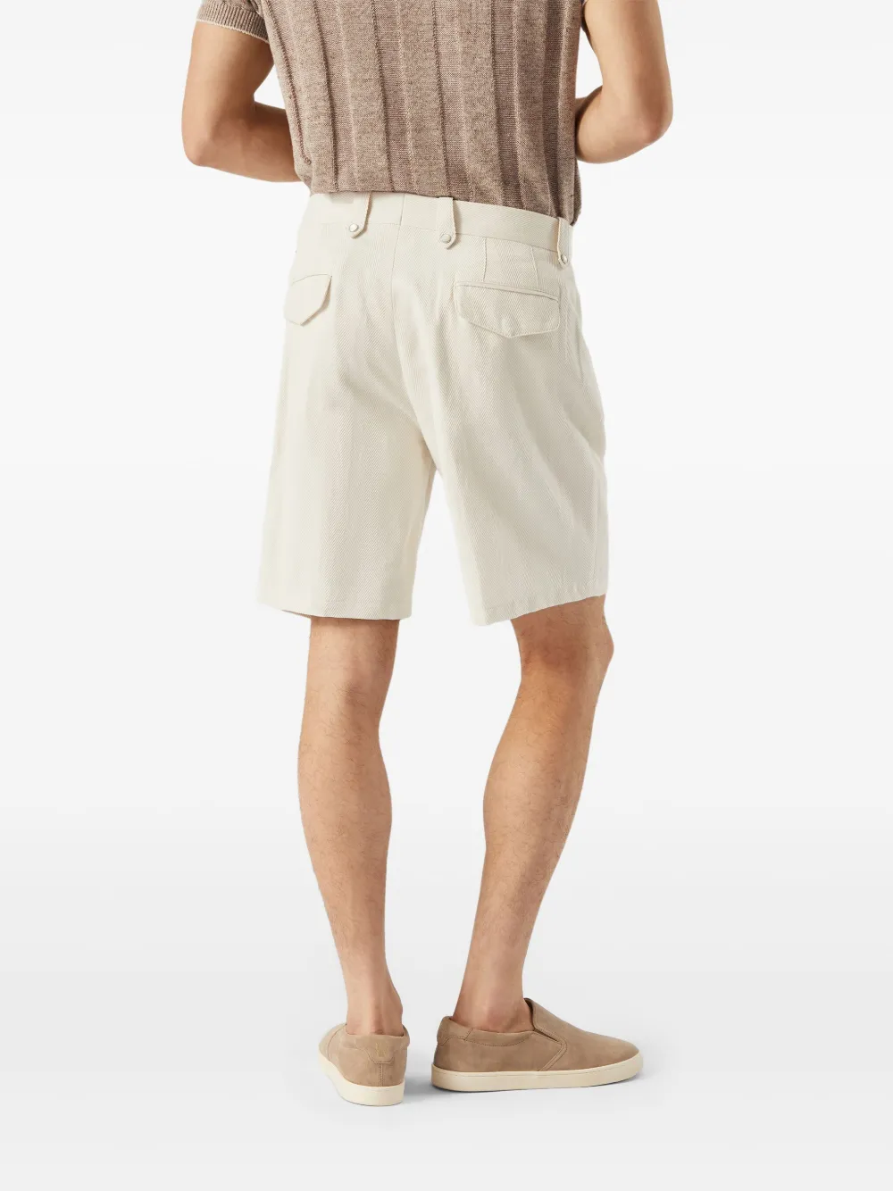 Brunello Cucinelli Bermuda shorts met chevron streep Beige
