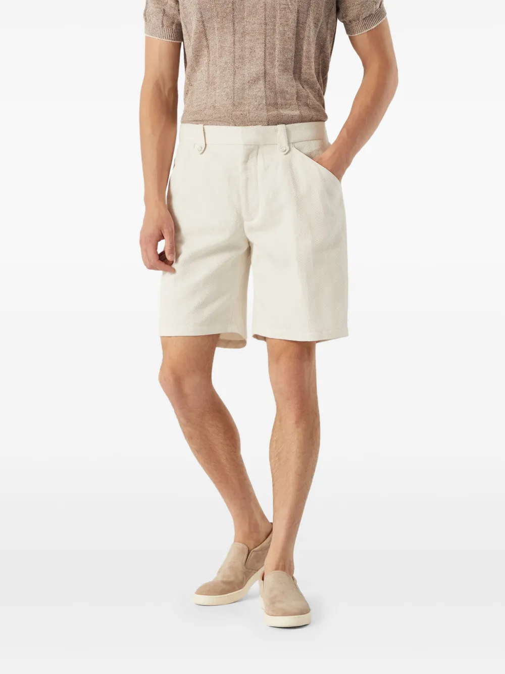 Brunello Cucinelli Bermuda shorts met chevron streep Beige