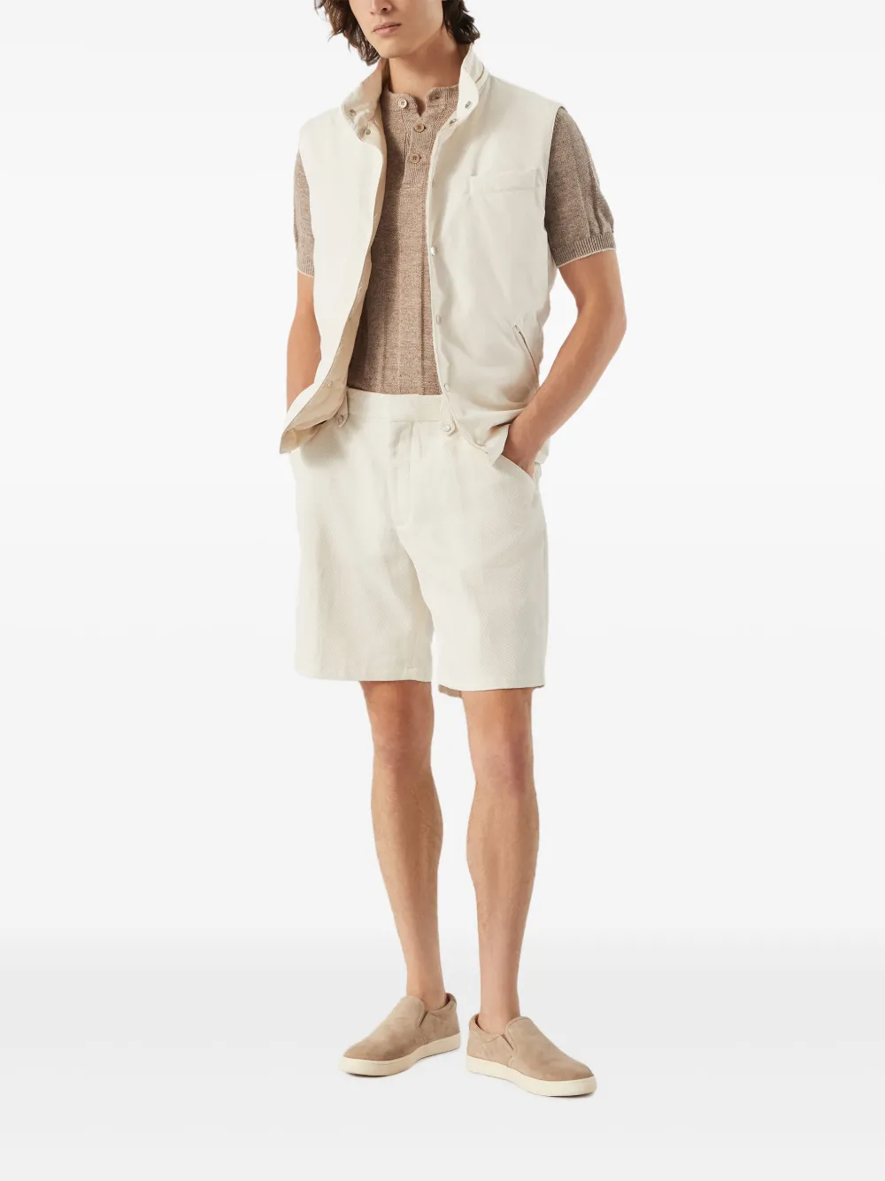 Brunello Cucinelli Bermuda shorts met chevron streep - Beige