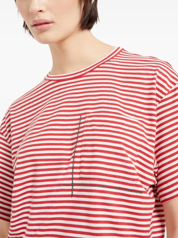 Brunello Cucinelli Striped T-shirt | Red | FARFETCH GE