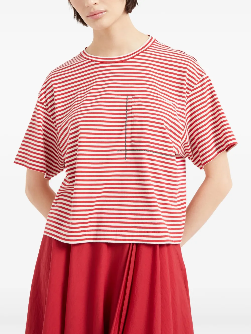 Brunello Cucinelli Gestreept T-shirt Rood