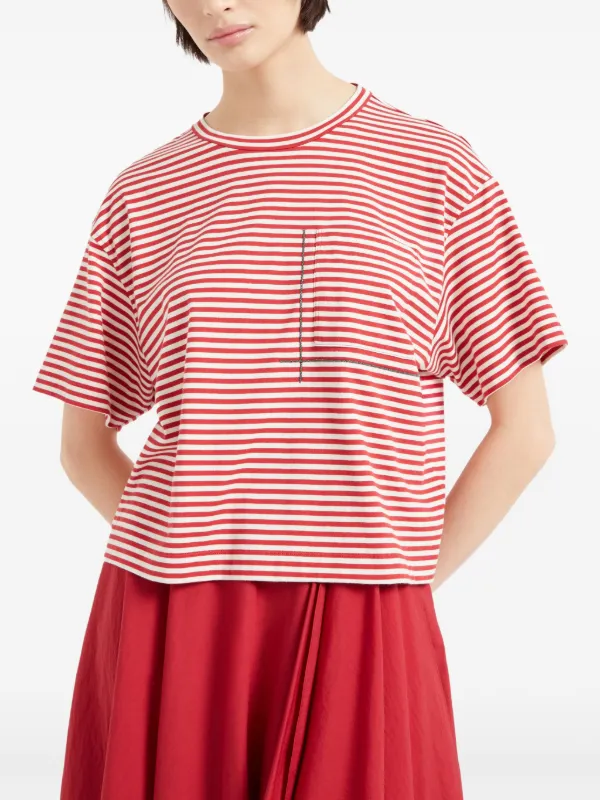 Tシャツ・カットソー Brunello Cucinelli Red Striped T-Shirt Brunello Cucinelli Striped T-shirt | Red | FARFETCH GE