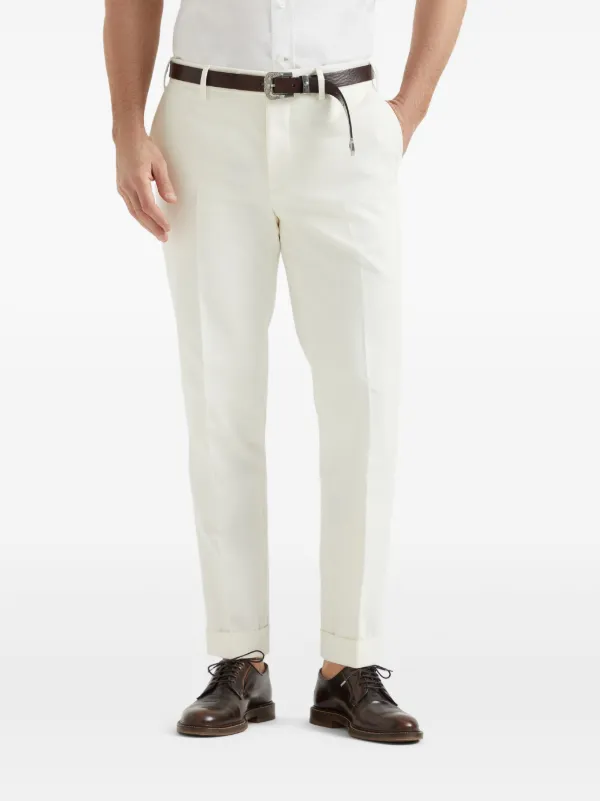 BRUNELLO CUCINELLI ホワイト スラックス Brunello Cucinelli - White Cotton Flat Front Pant