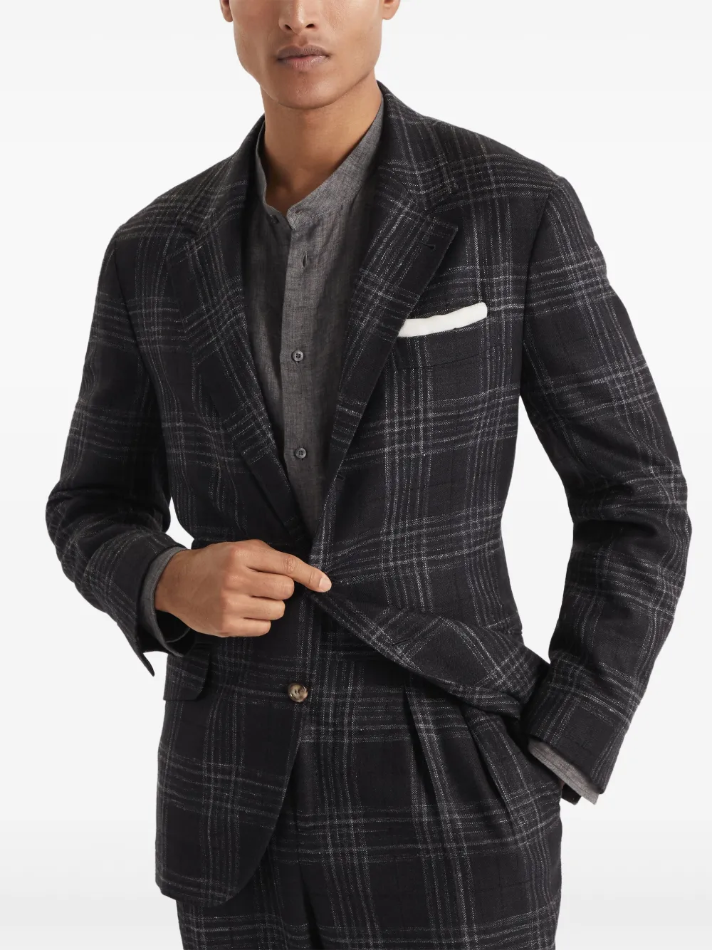 Brunello Cucinelli Blazer met tartan ruit Grijs