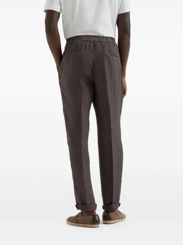 Brunello Cucinelli garment-dyed Linen Track Pants | Brown