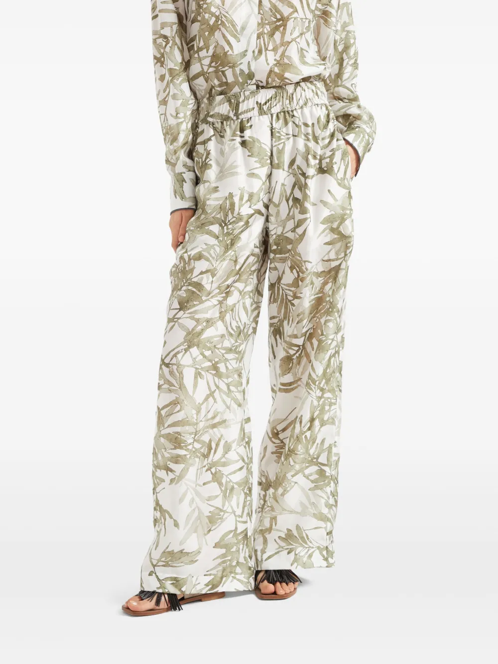Brunello Cucinelli Broek met bladerprint Groen