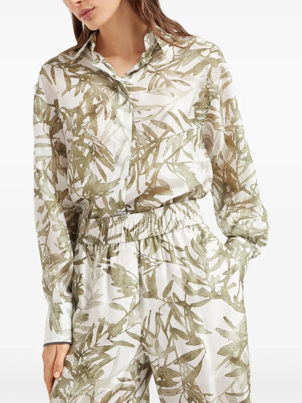 Brunello Cucinelli Broek met bladerprint Groen