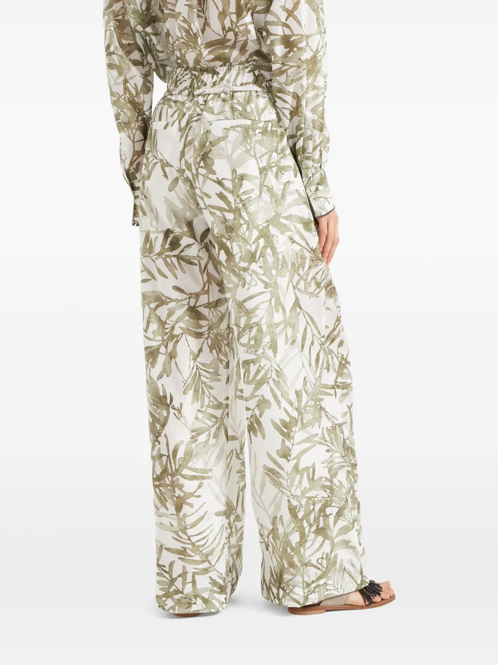 Brunello Cucinelli Broek met bladerprint Groen