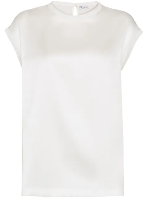 Brunello Cucinelli Monili-embellished satin T-shirt