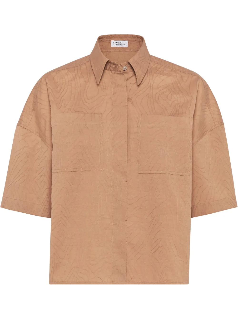Brunello Cucinelli Popeline blouse met jacquard Bruin