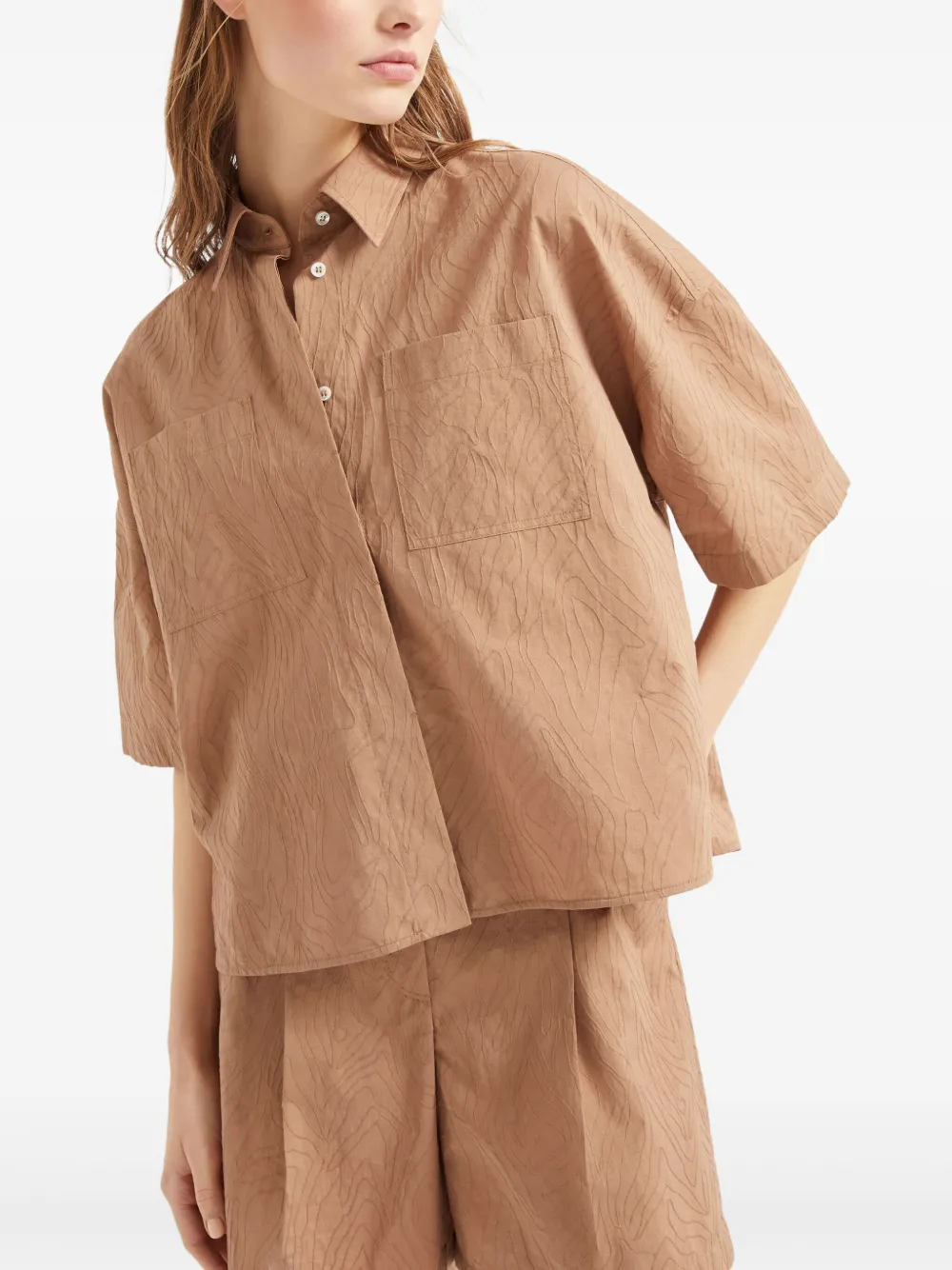 Brunello Cucinelli Popeline blouse met jacquard Bruin