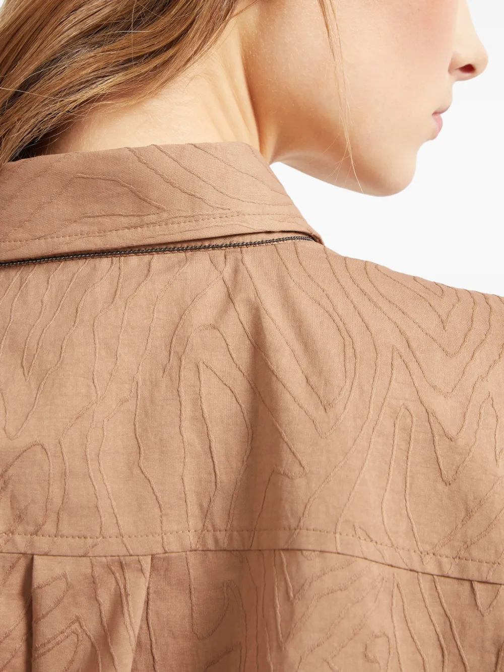 Brunello Cucinelli Popeline blouse met jacquard Bruin