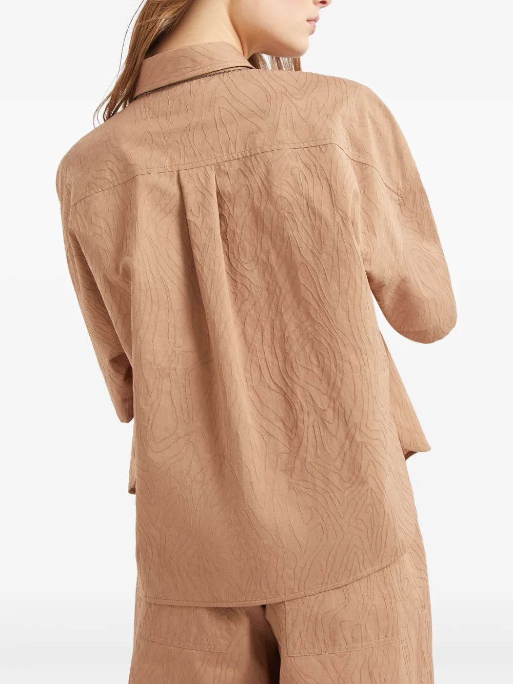 Brunello Cucinelli Popeline blouse met jacquard Bruin
