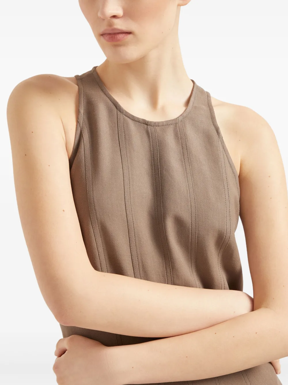 Brunello Cucinelli A-line Dress In Viscose And Linen Blend In Brown