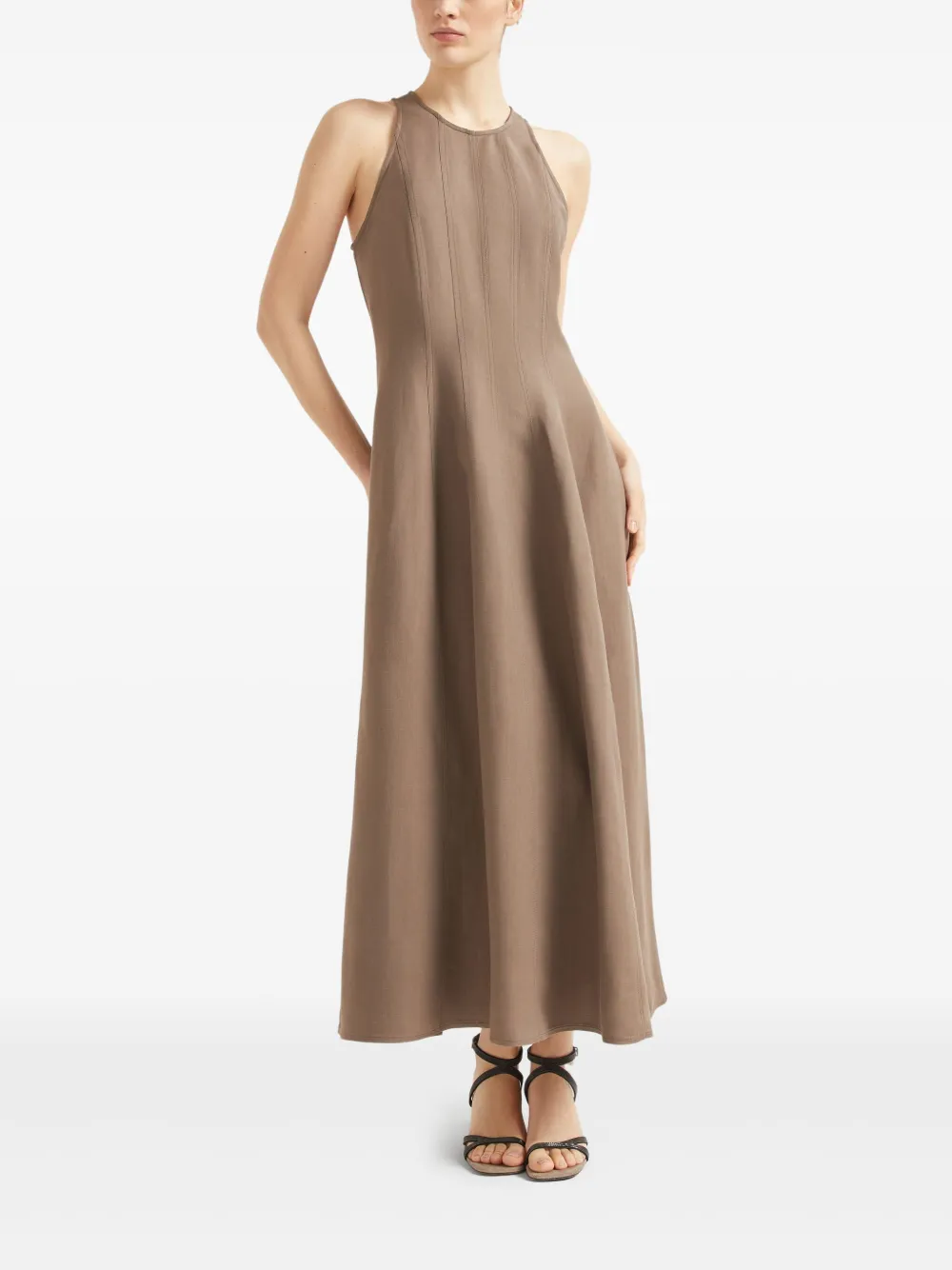 Brunello Cucinelli A-line Dress In Viscose And Linen Blend In Brown