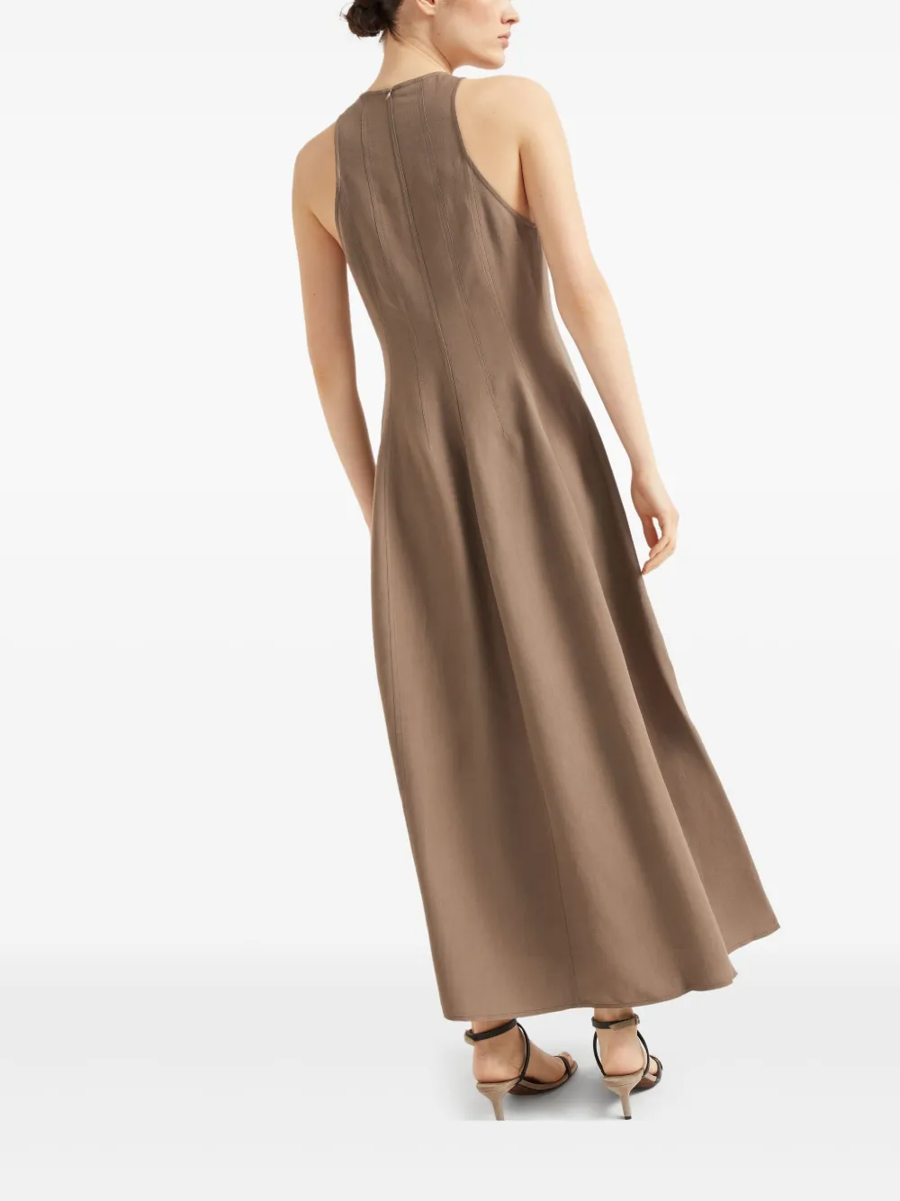 Brunello Cucinelli A-line Dress In Viscose And Linen Blend In Brown