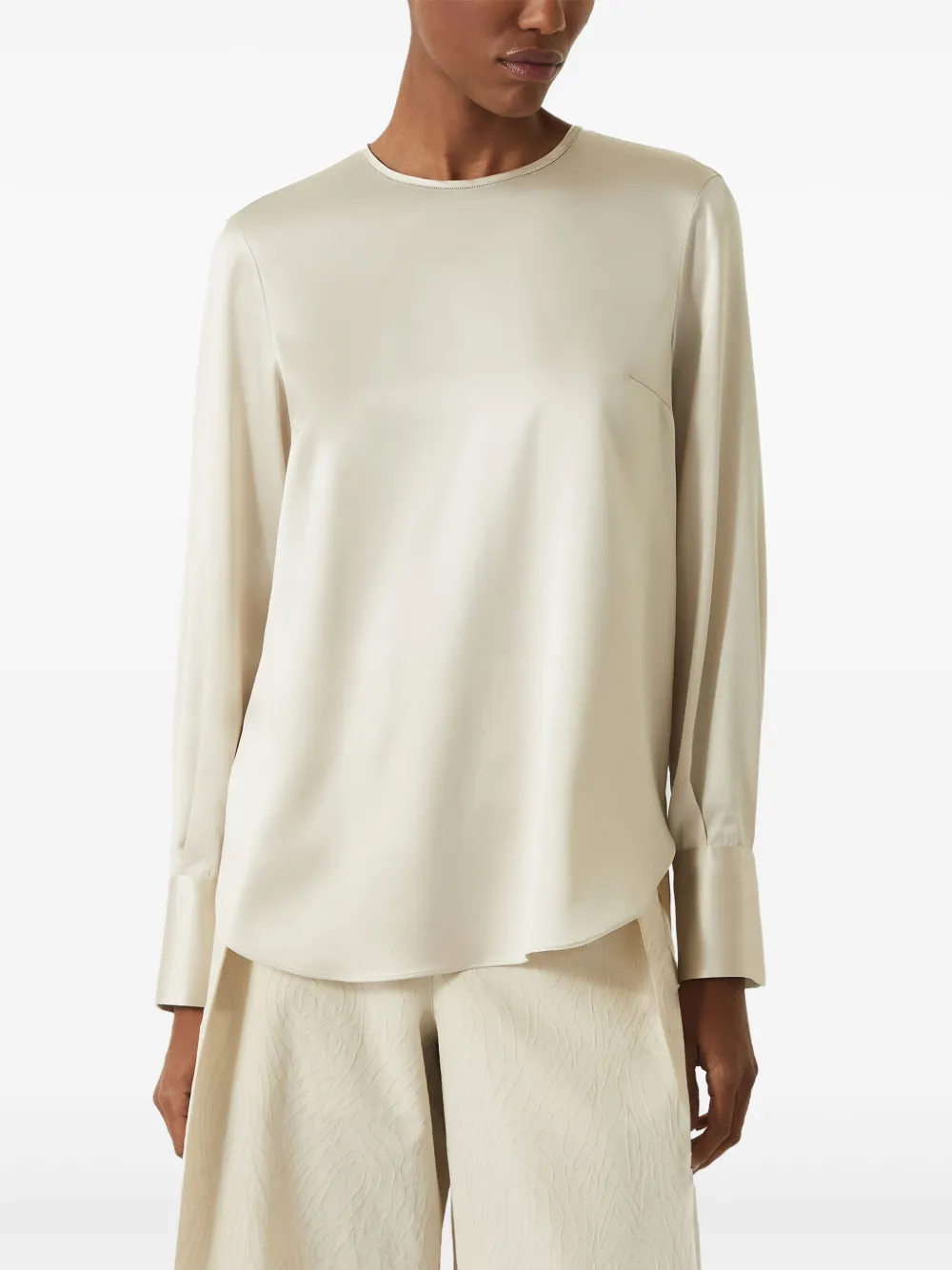 Brunello Cucinelli Satijnen T-shirt met lange mouwen Grijs