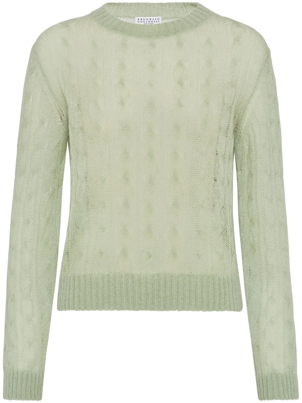 Brunello Cucinelli Mohair-blend Cable-knit Sweater In Green