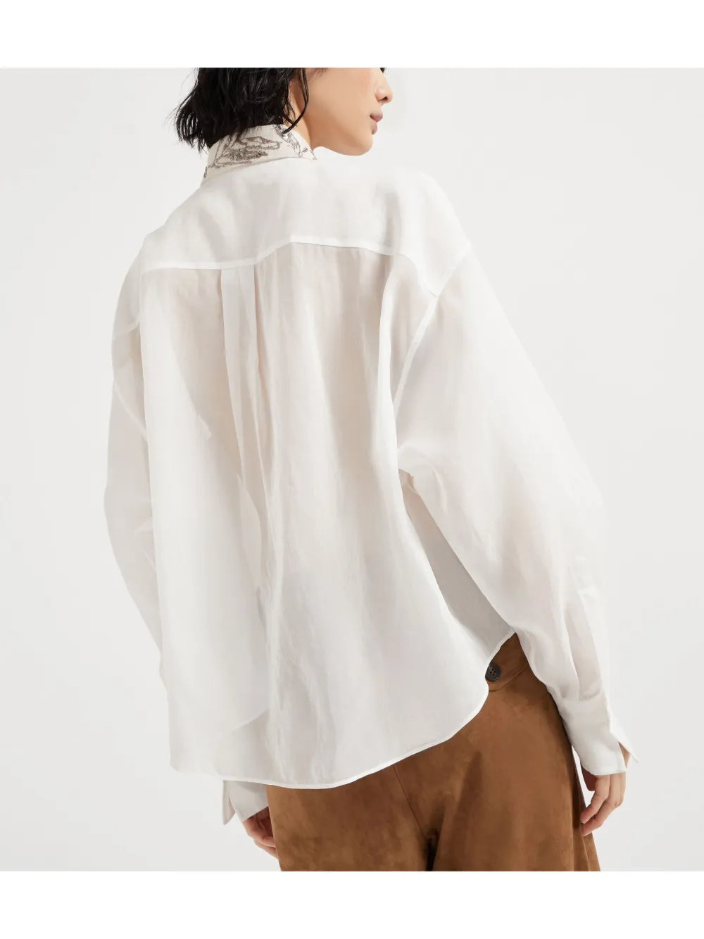 Brunello Cucinelli Women Organza Cotton Shirt With Embroidery In White