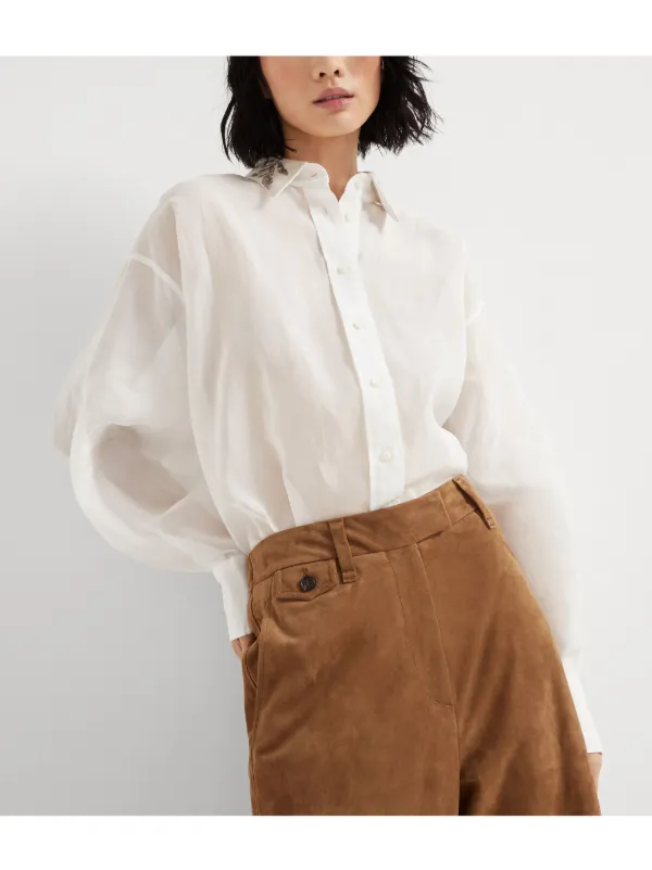 Brunello Cucinelli シルクブラウス 長袖 アイボリー Brunello Cucinelli Flora Embroidered Shirt | White | FARFETCH